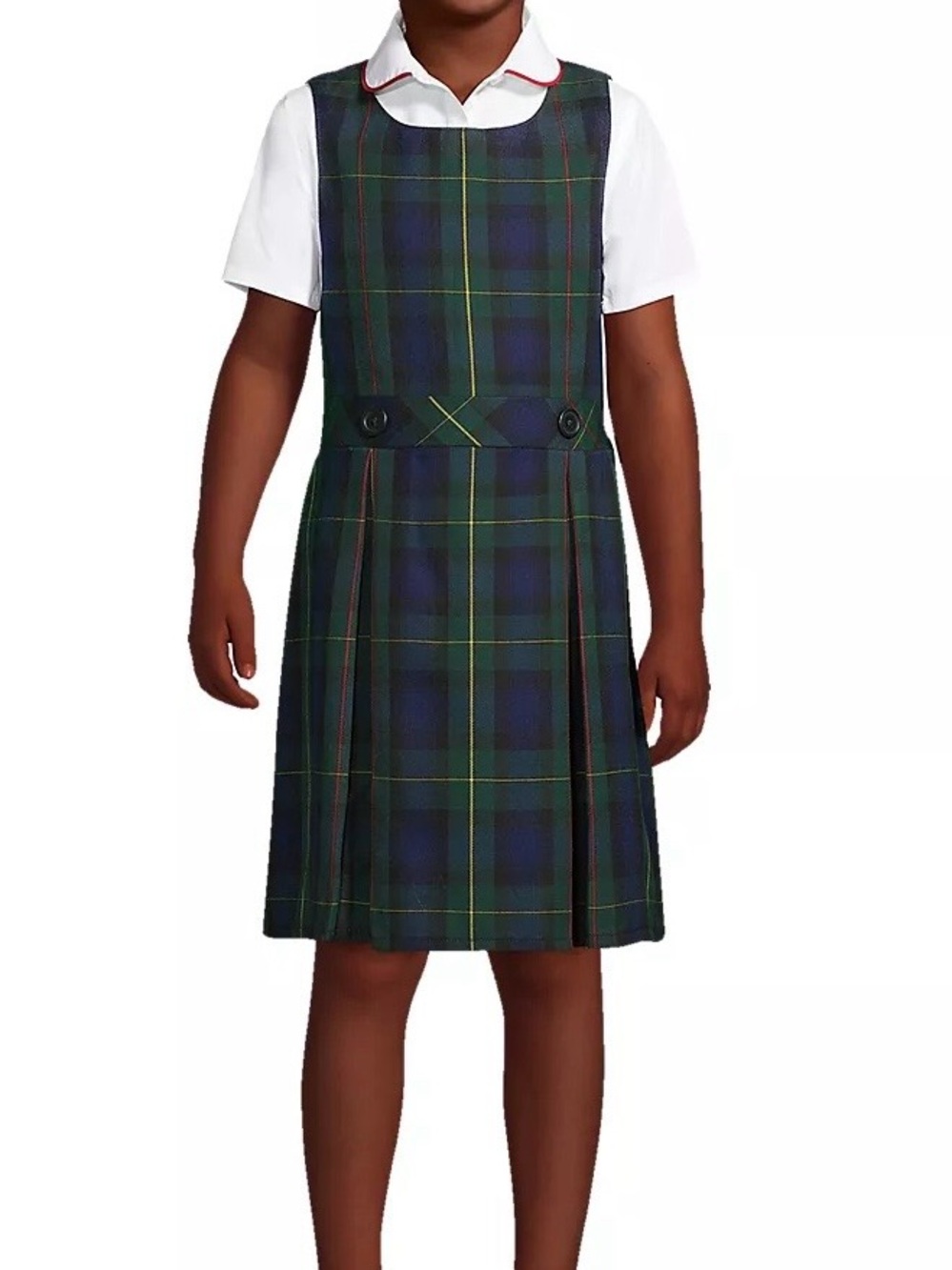 Lands' End Green and Navy Plaid School Jumper